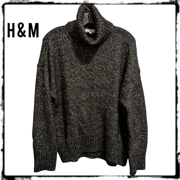 H&M Charcoal Gray Oversized Turtleneck Sweater Ribbed Soft Comfy Tag Size XS - Picture 1 of 4